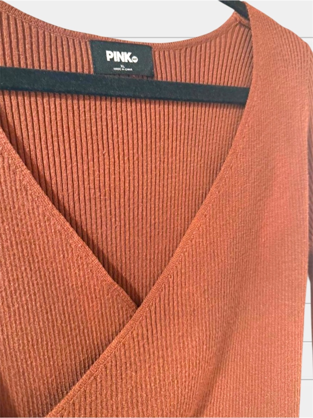 Rust Brown Wrap Ribbed Long-Sleeve Top - Picture 4 of 4